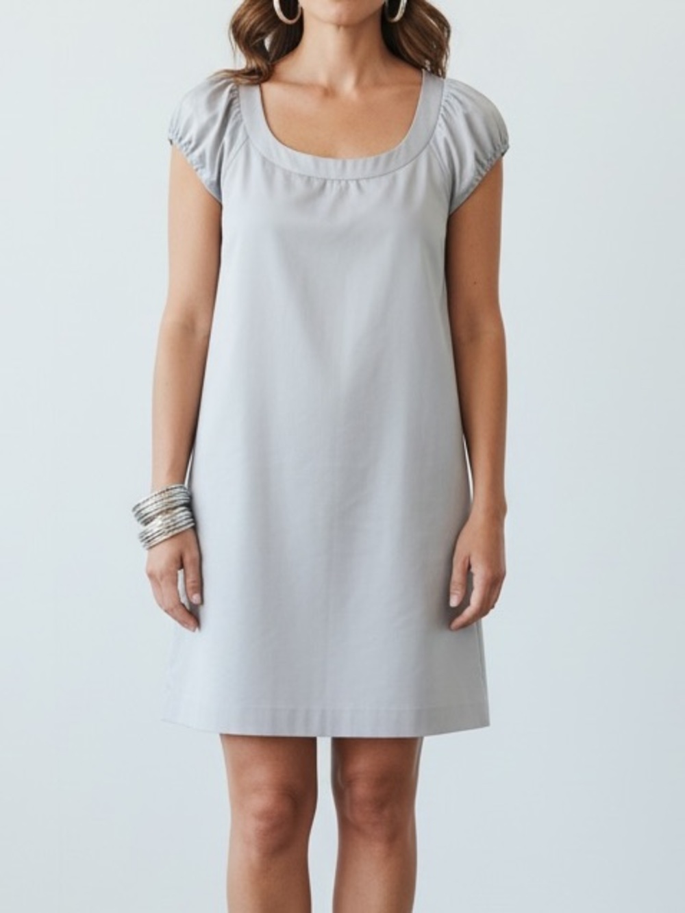 NWT Sisley Sz M Shift Dress Gray Cotton Cap Sleeve Mini Dress